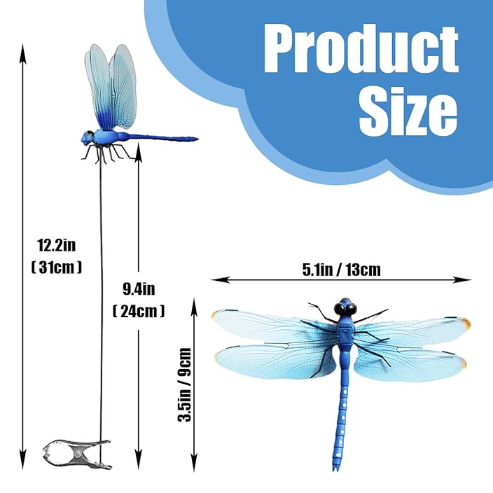 Dragonfly Clip Bug Repe Llent - 3D Dragonfly Garden Decor Deer and Horse Fly Deterrent for Indoor/Outdoor Garden