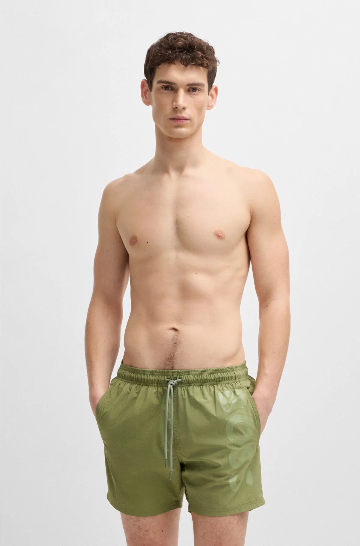 SWIM SHORTS WITH VERTICAL LOGO PRINT